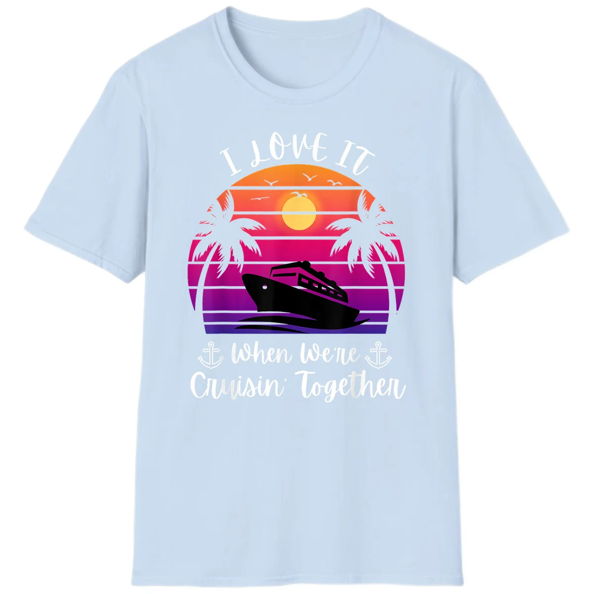 Cruisin' Together Sunset Ship T-Shirt in Light Blue