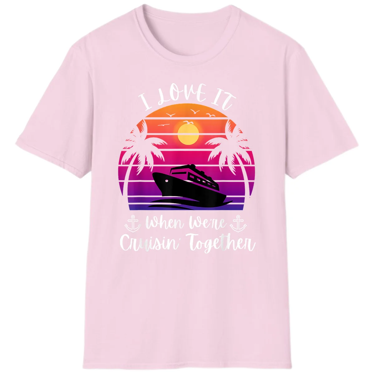 Cruisin' Together Sunset Ship T-Shirt in Light Pink