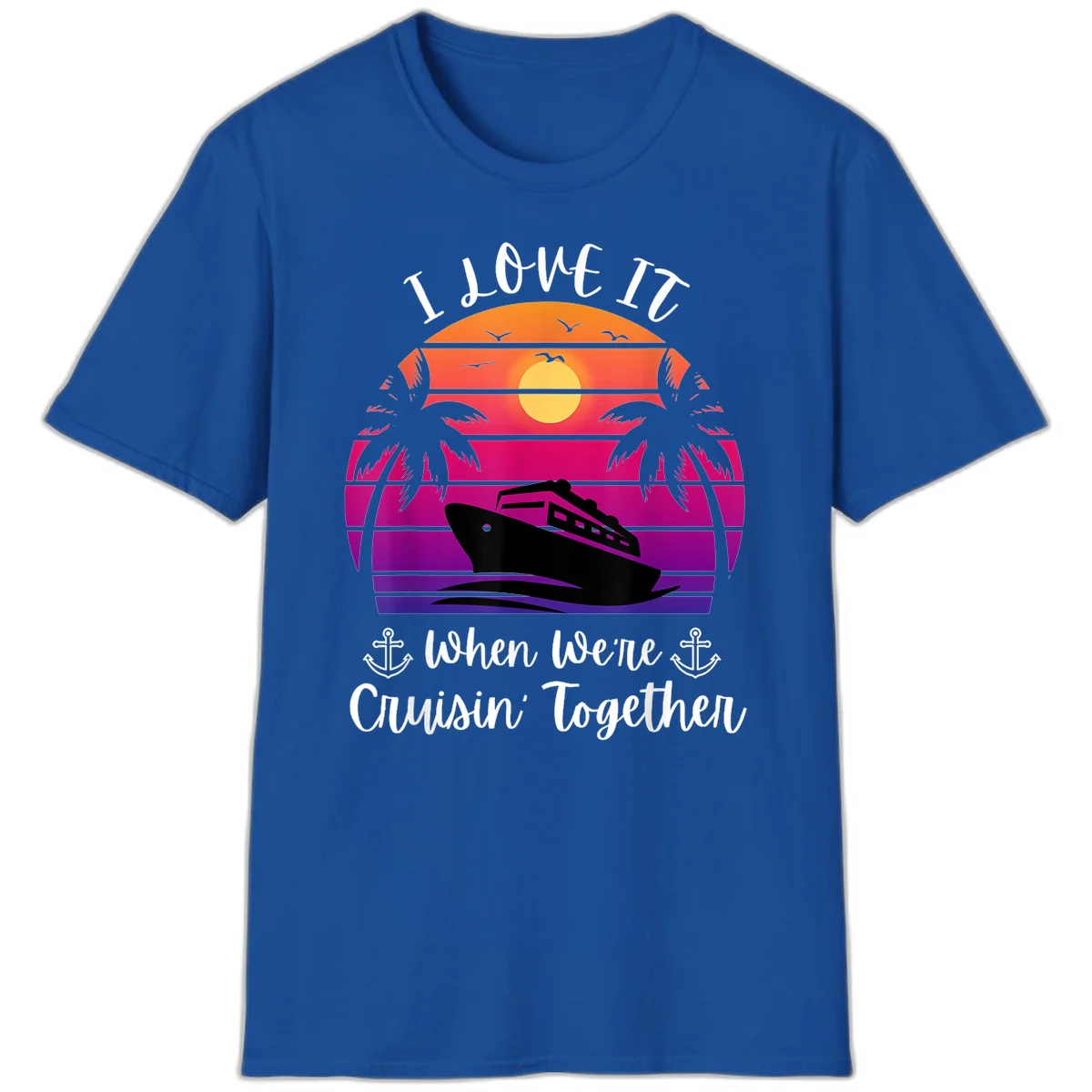 Cruisin' Together Sunset Ship T-Shirt in Royal