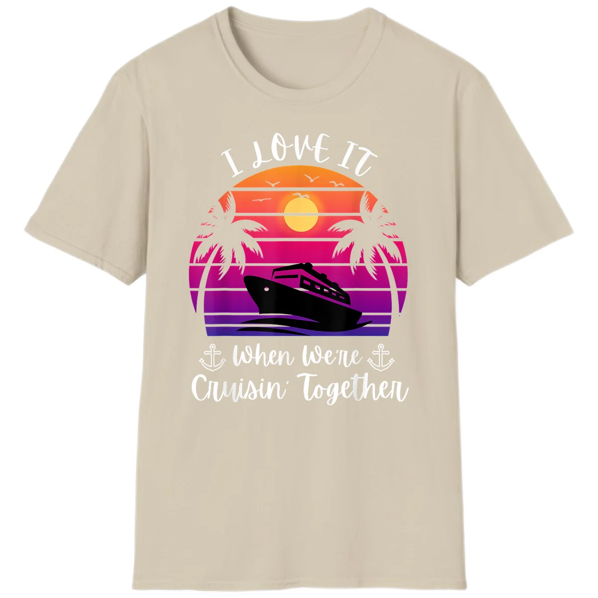 Cruisin' Together Sunset Ship T-Shirt in Sand