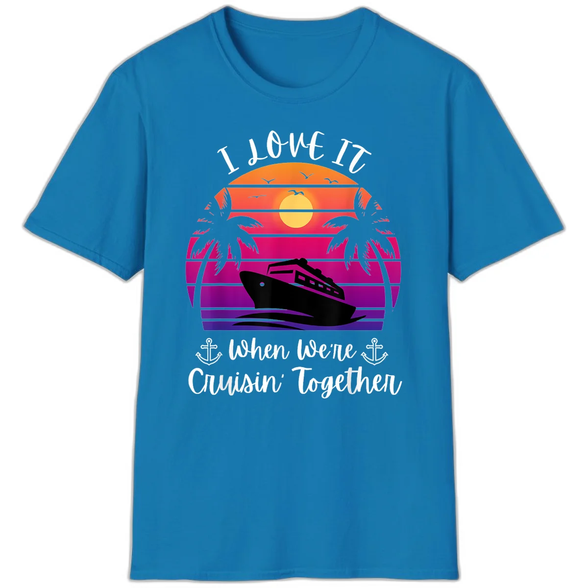 Cruisin' Together Sunset Ship T-Shirt in Sapphire