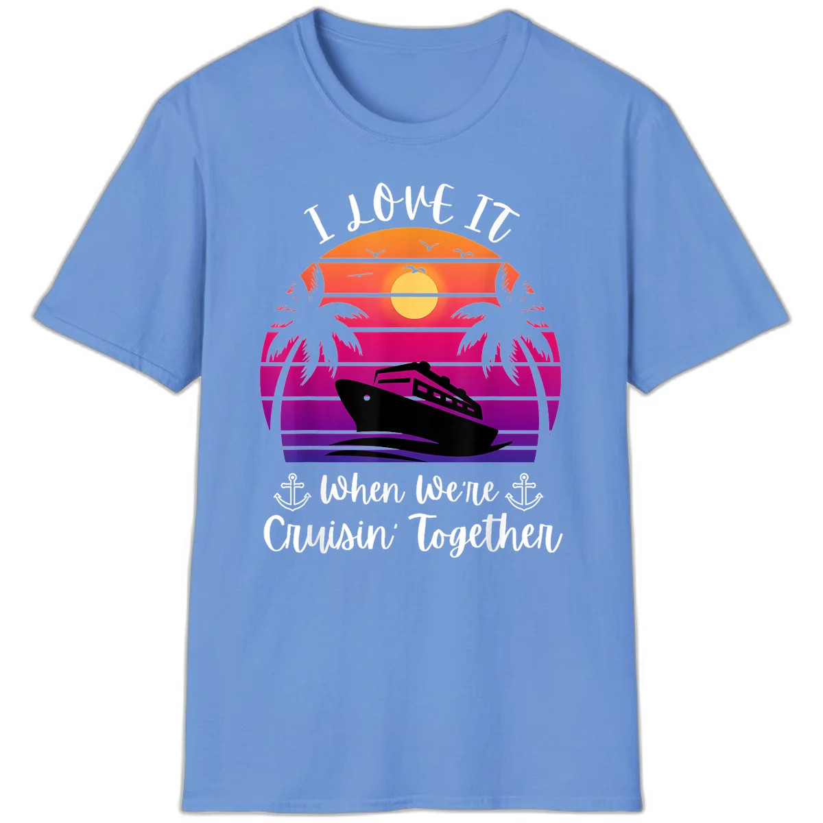 Cruisin' Together Sunset Ship T-Shirt in Carolina Blue