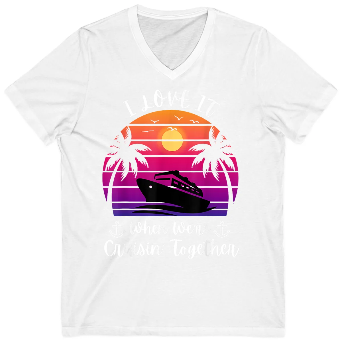 Cruisin' Together Sunset Ship V-Neck in White