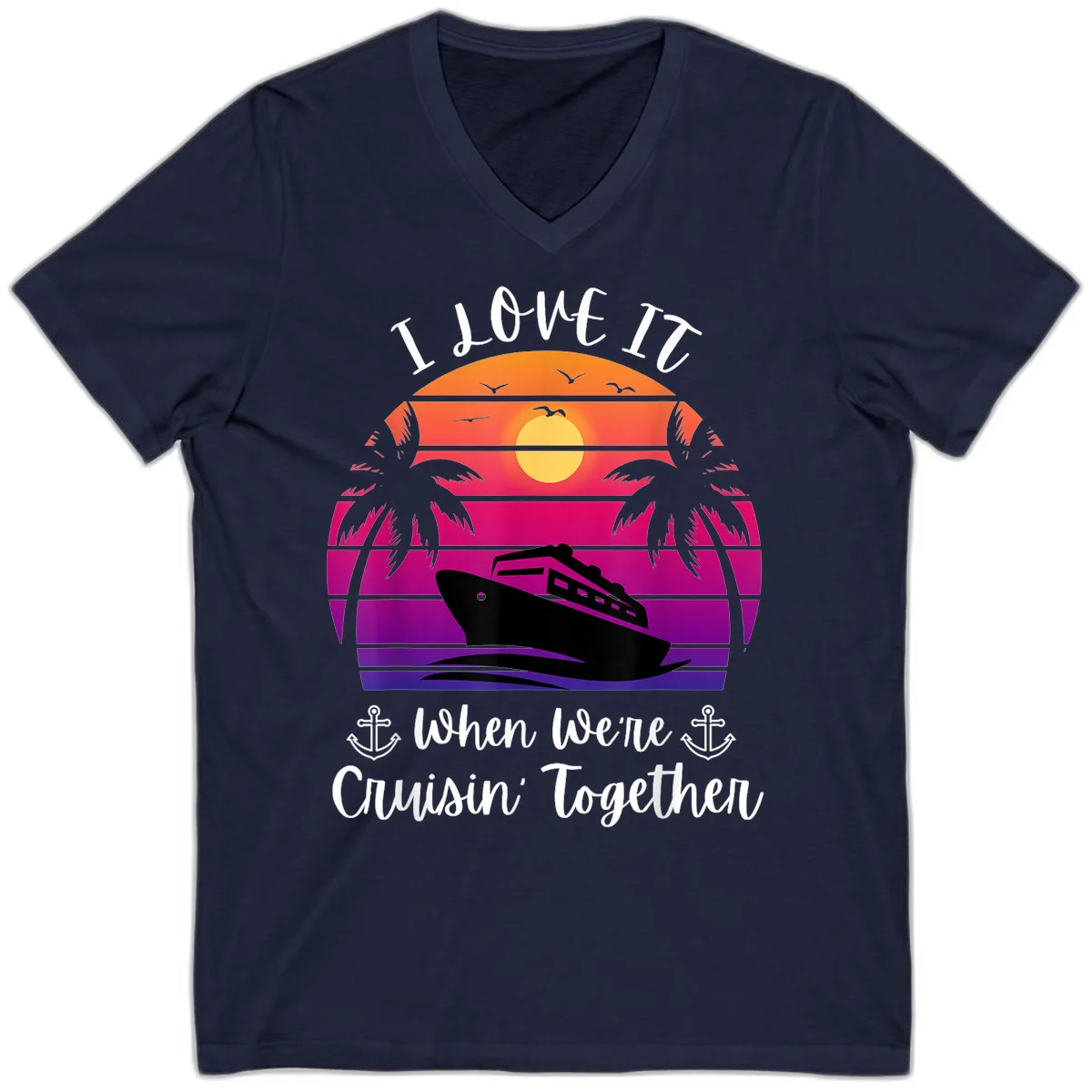 Cruisin' Together Sunset Ship V-Neck in Navy