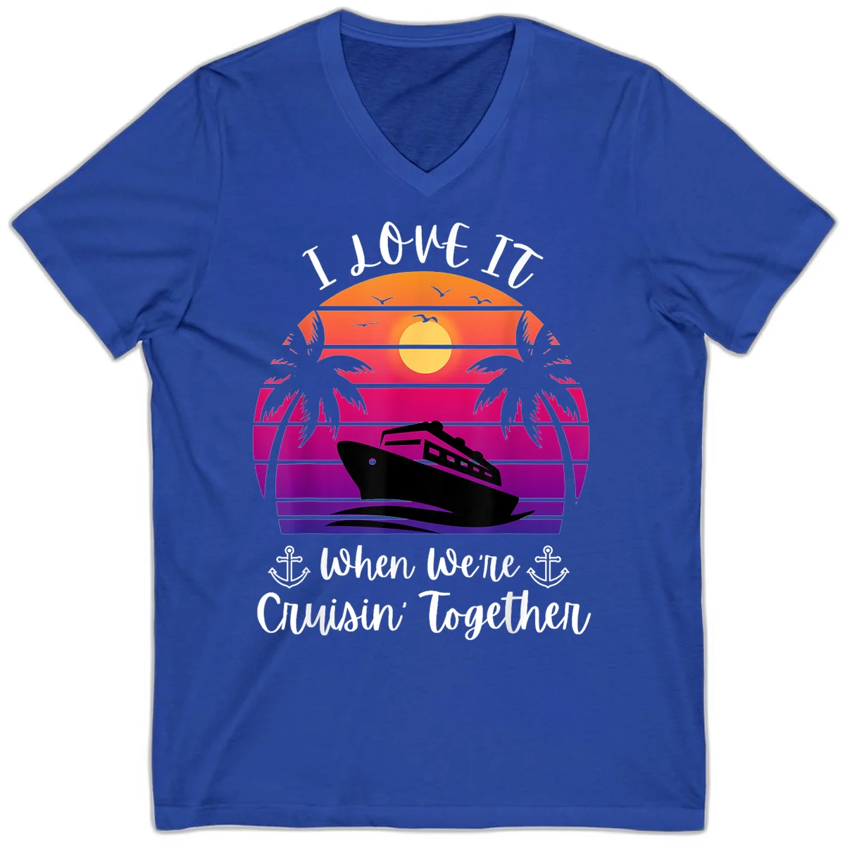 Cruisin' Together Sunset Ship V-Neck in True Royal