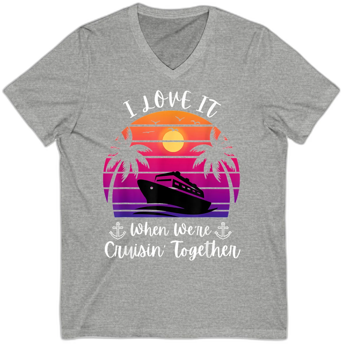 Cruisin' Together Sunset Ship V-Neck in Athletic Heather