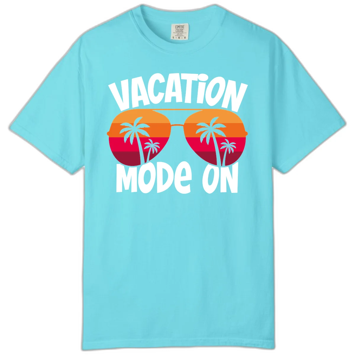 Vacation Mode On Comfort Color Tee in Lagoon Blue