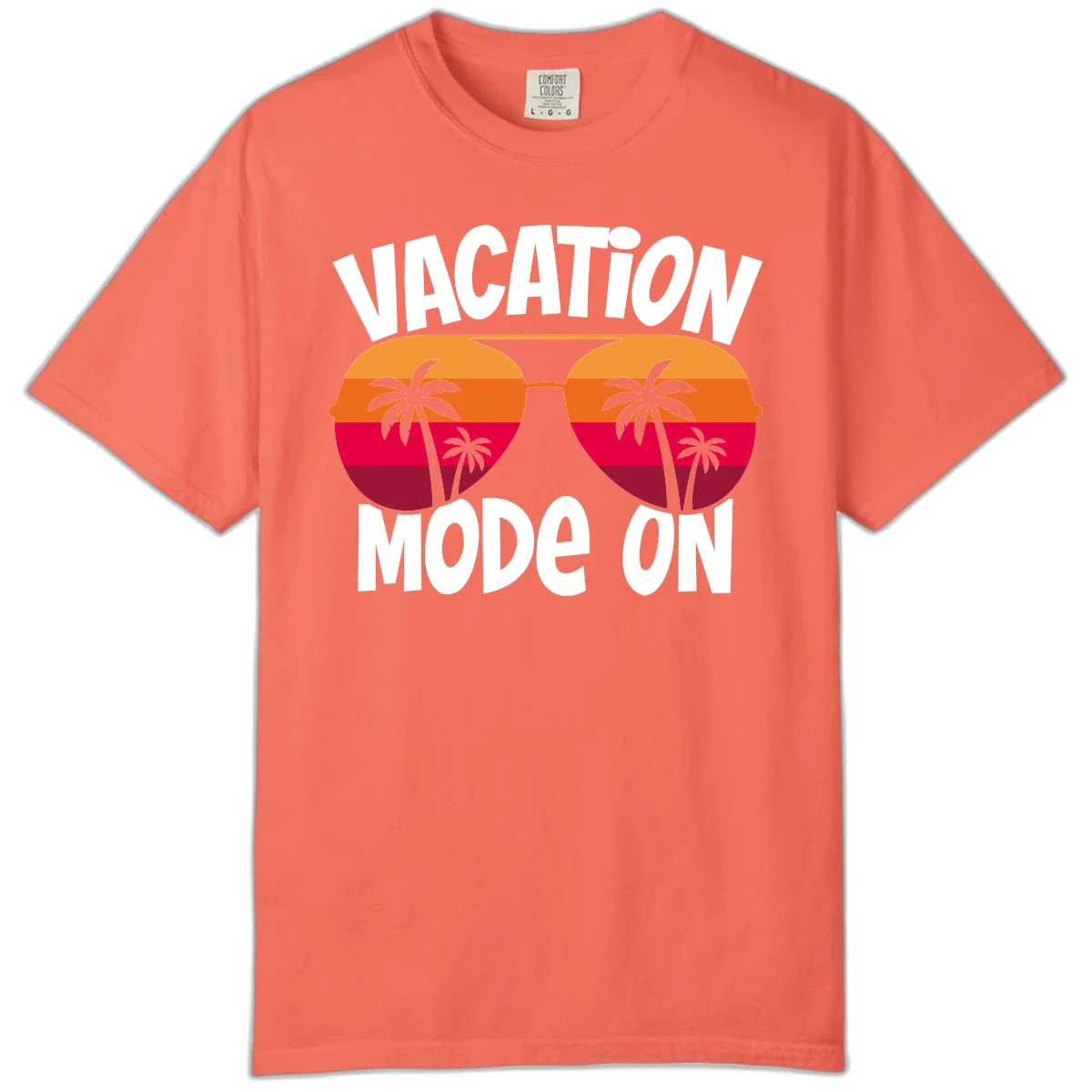 Vacation Mode On Comfort Color Tee in Bright Salmon