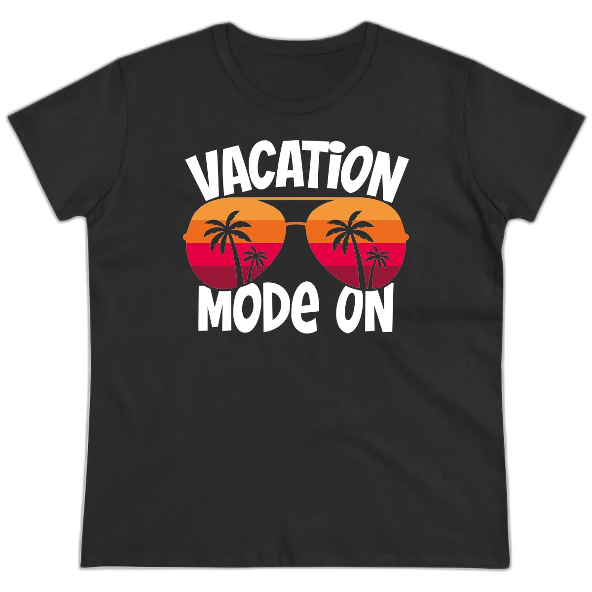 Vacation Mode On Ladies Tee in Black