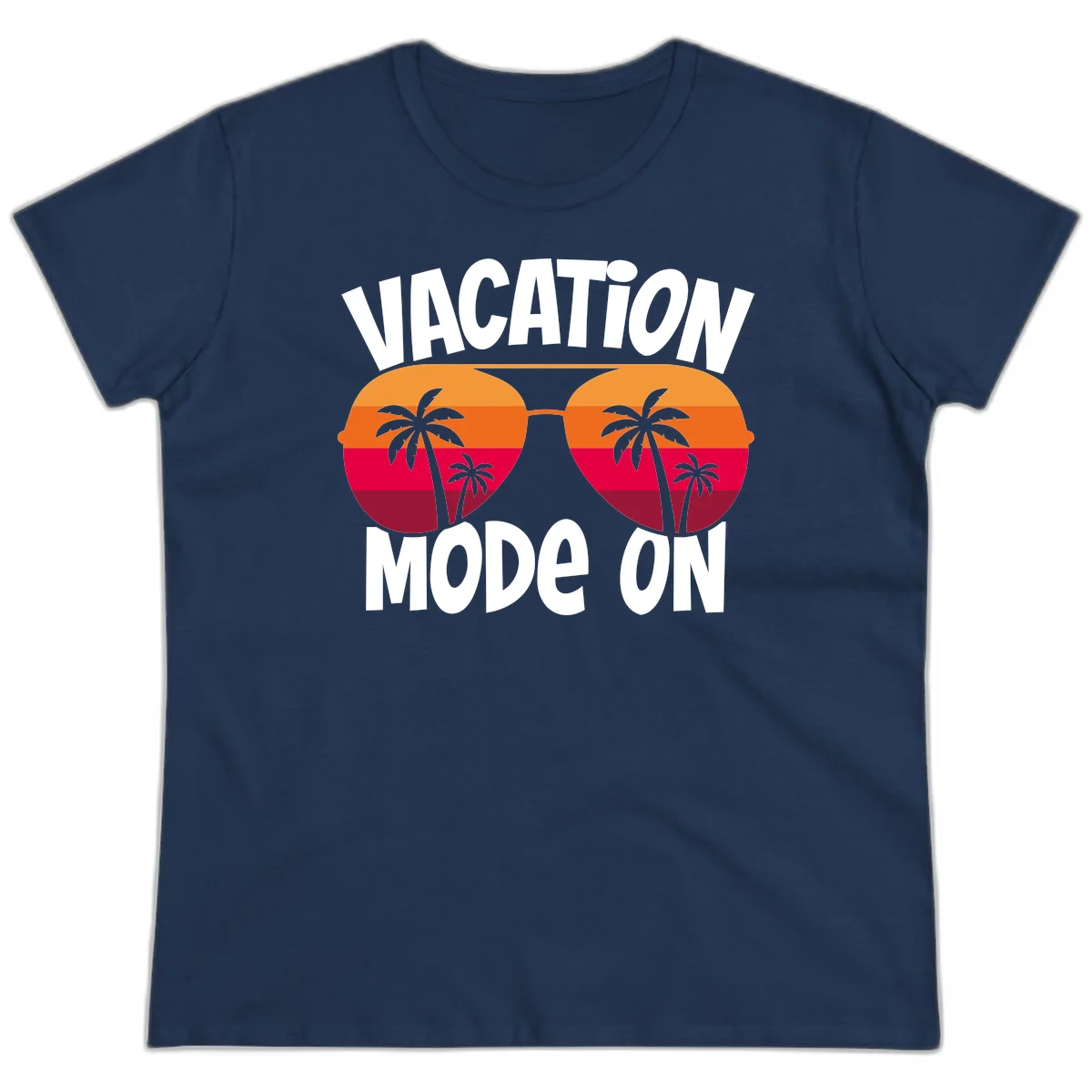 Vacation Mode On Ladies Tee in Navy