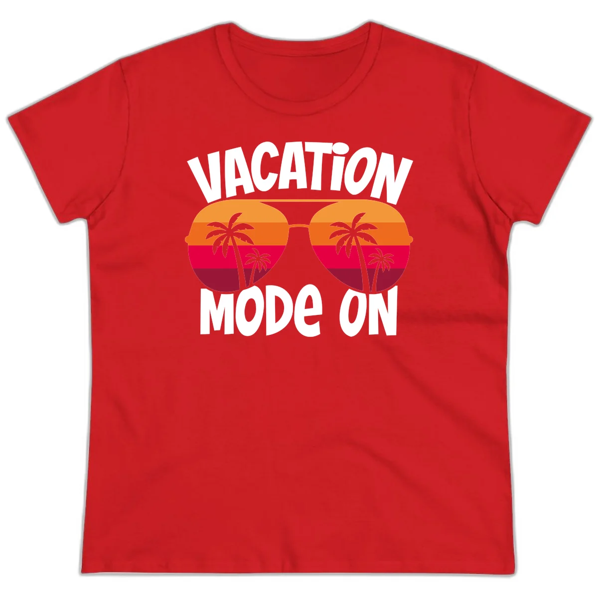 Vacation Mode On Ladies Tee in Red