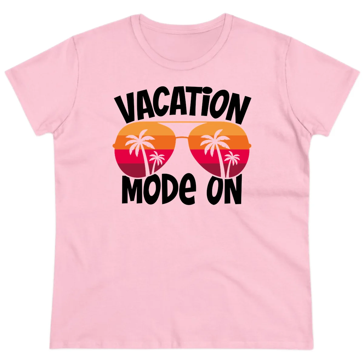 Vacation Mode On Ladies Tee in Light Pink