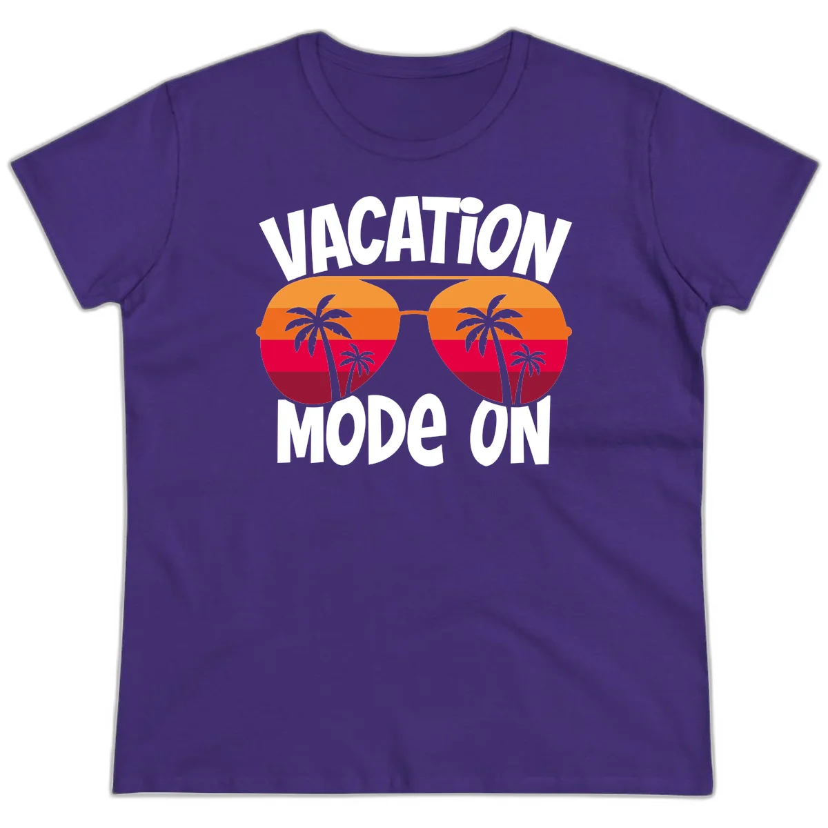 Vacation Mode On Ladies Tee in Purple