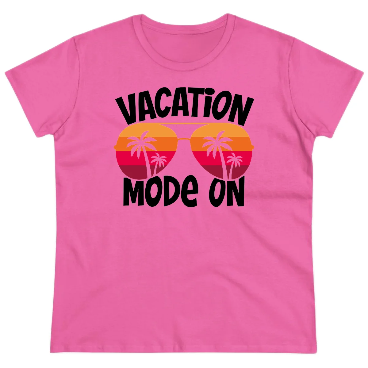 Vacation Mode On Ladies Tee in Azalea