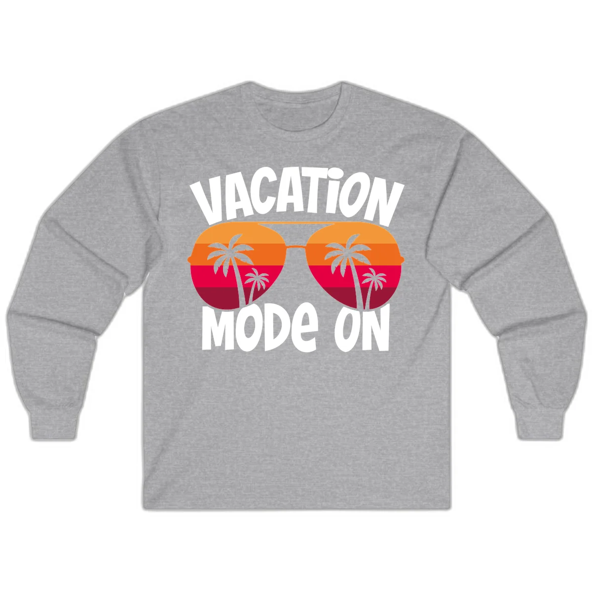Vacation Mode On Long Sleeve Tee in Sport Grey