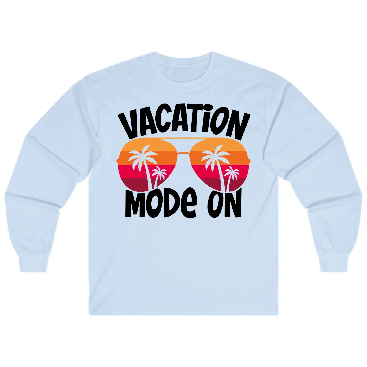 Vacation Mode On Long Sleeve Tee in Light Blue
