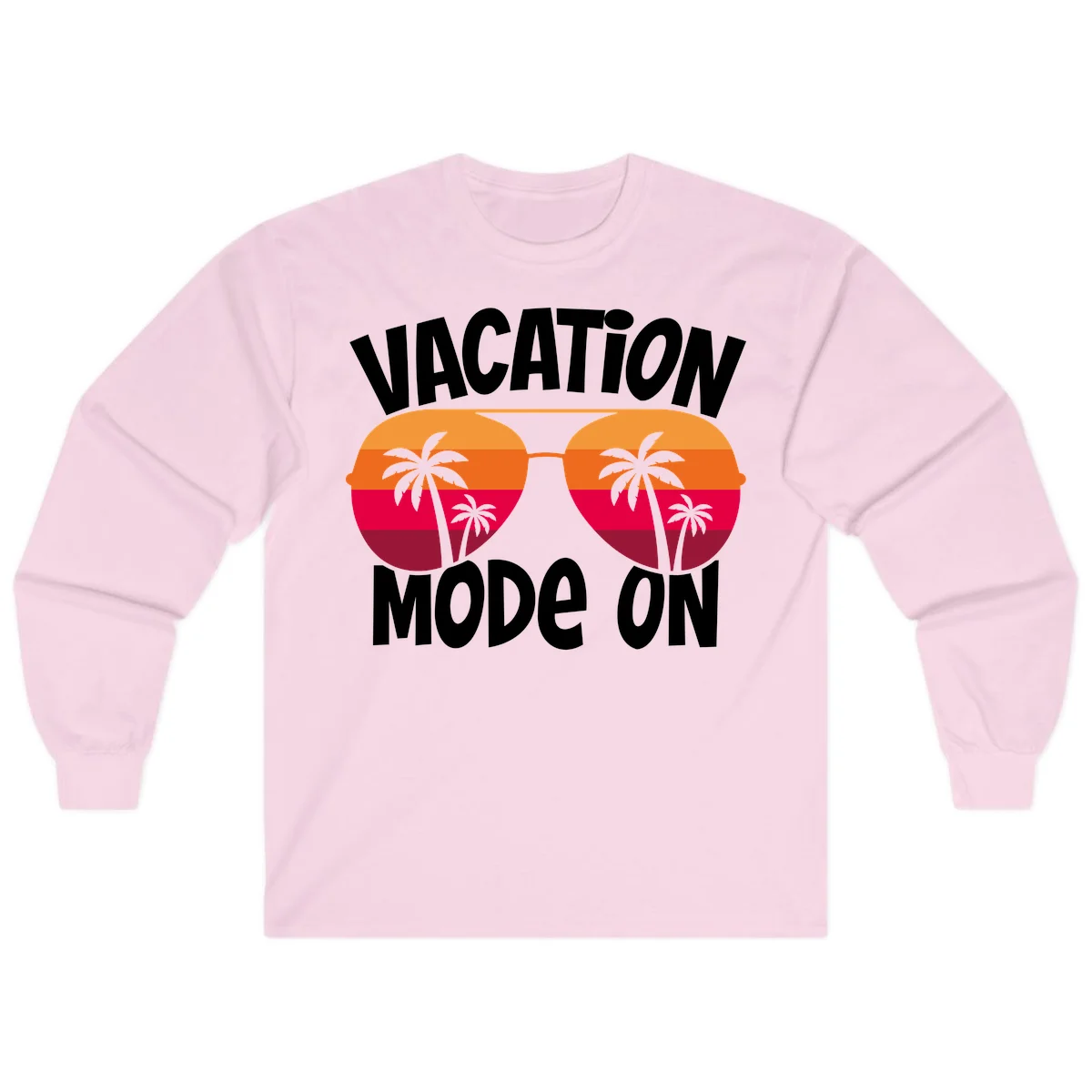 Vacation Mode On Long Sleeve Tee in Light Pink