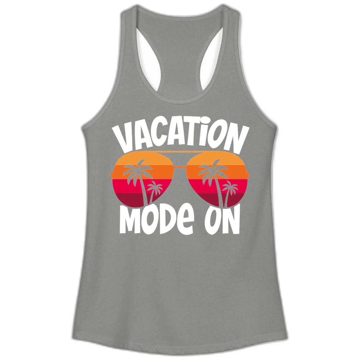 Vacation Mode On Ladies Tank Top in Heather Grey