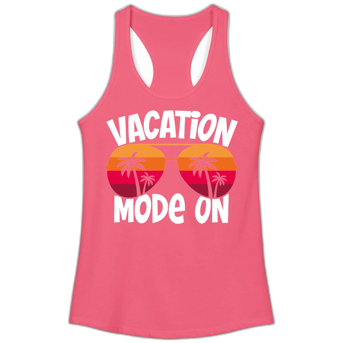 Vacation Mode On Ladies Tank Top in Hot Pink