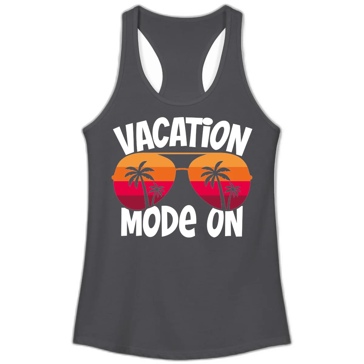 Vacation Mode On Ladies Tank Top in Solid Dark Gray