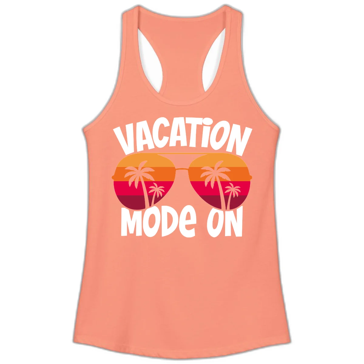 Vacation Mode On Ladies Tank Top in Solid Light Orange