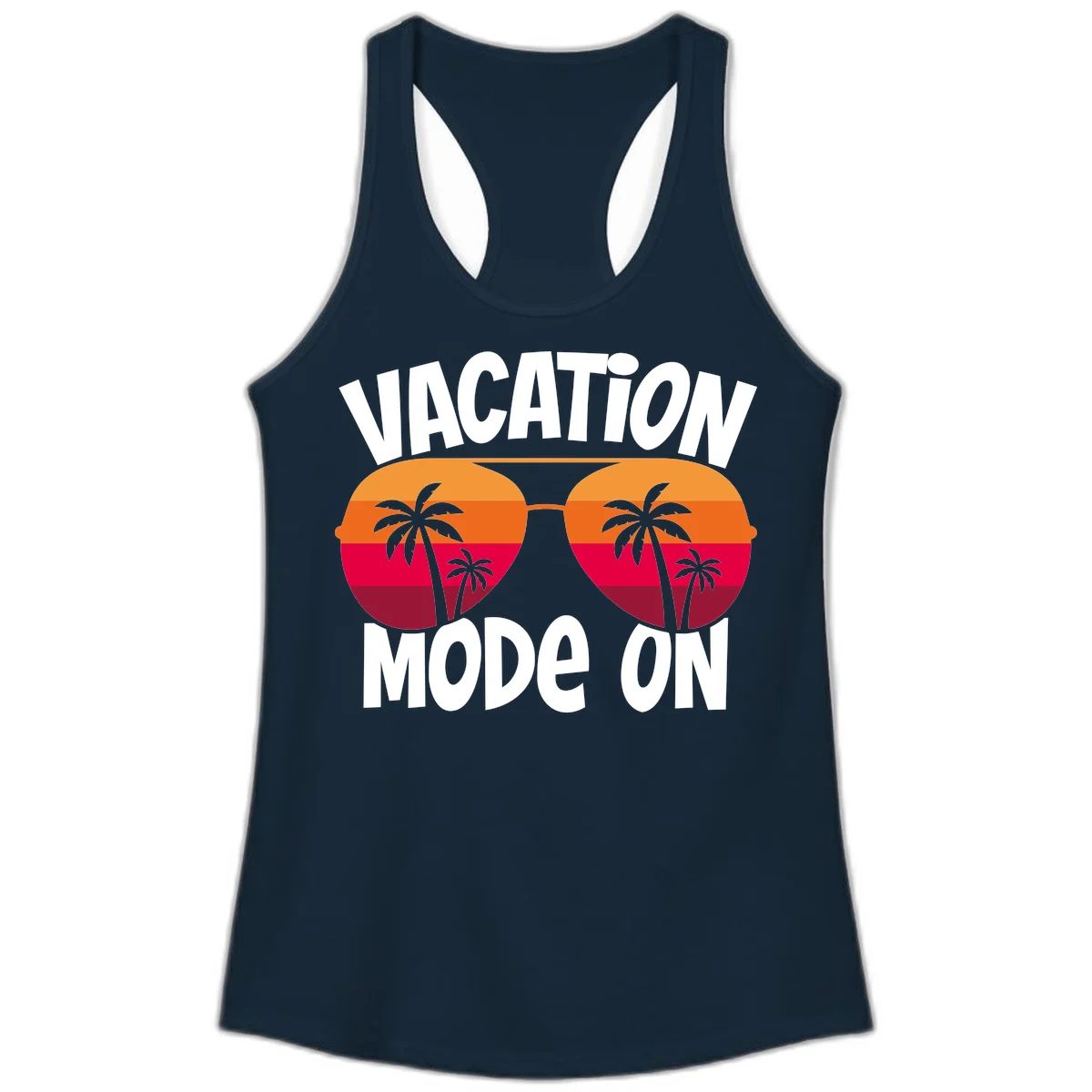 Vacation Mode On Ladies Tank Top in Solid Midnight Navy
