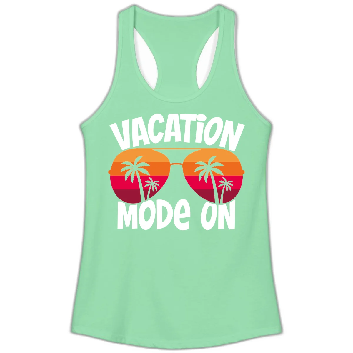 Vacation Mode On Ladies Tank Top in Solid Mint