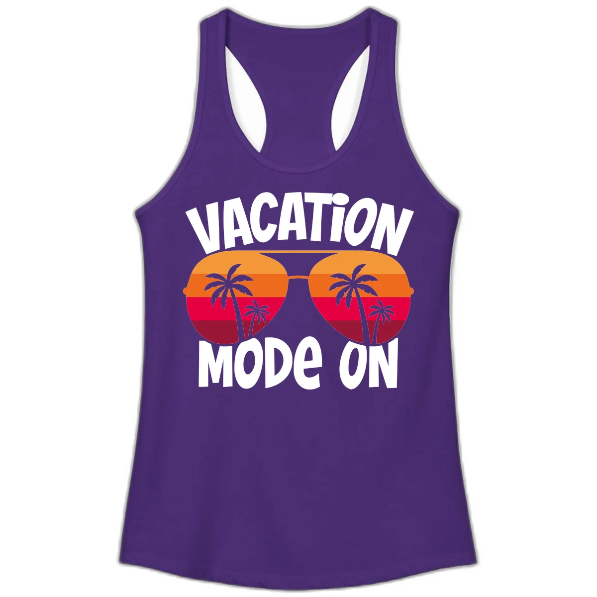 Vacation Mode On Ladies Tank Top in Solid Purple Rush