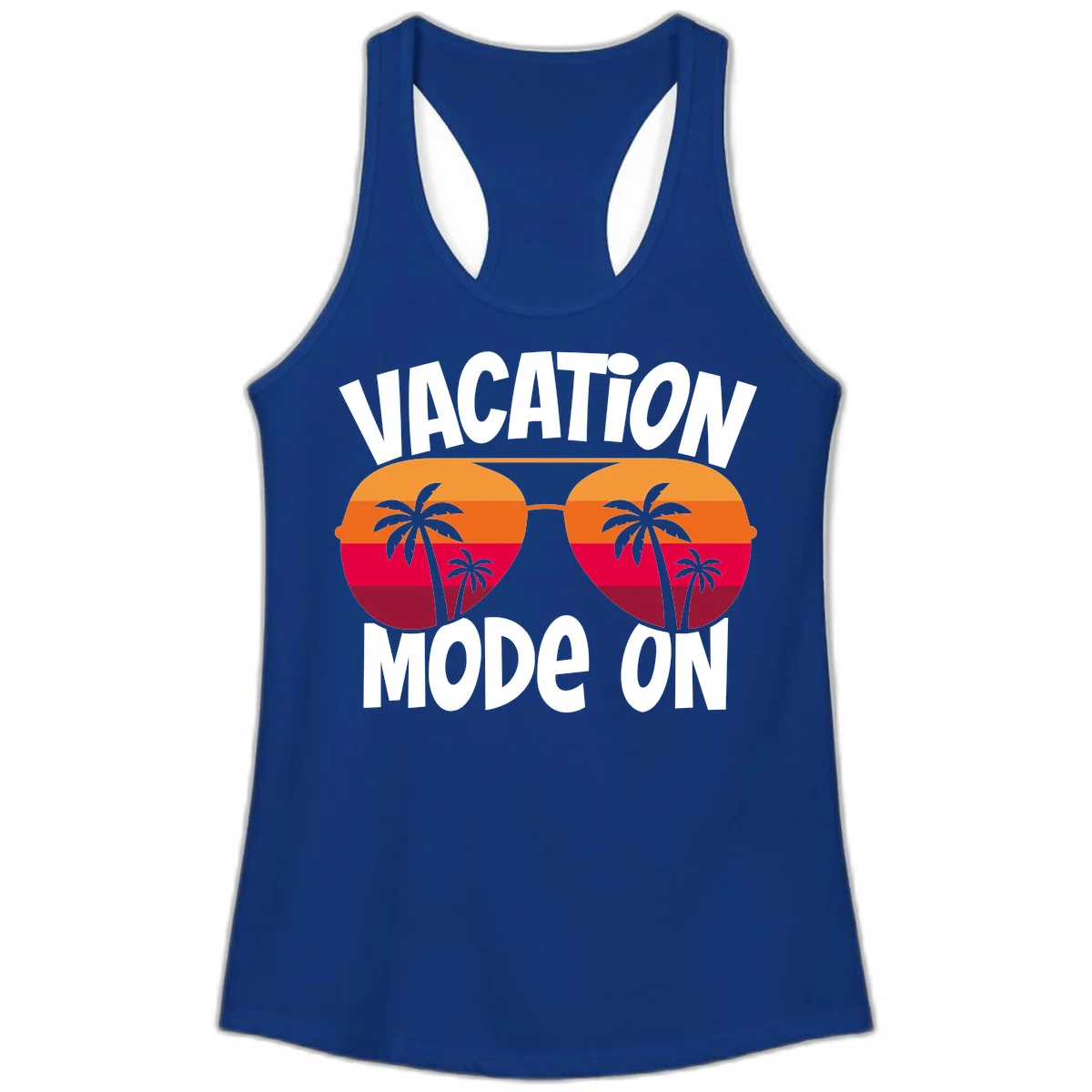 Vacation Mode On Ladies Tank Top in Solid Royal