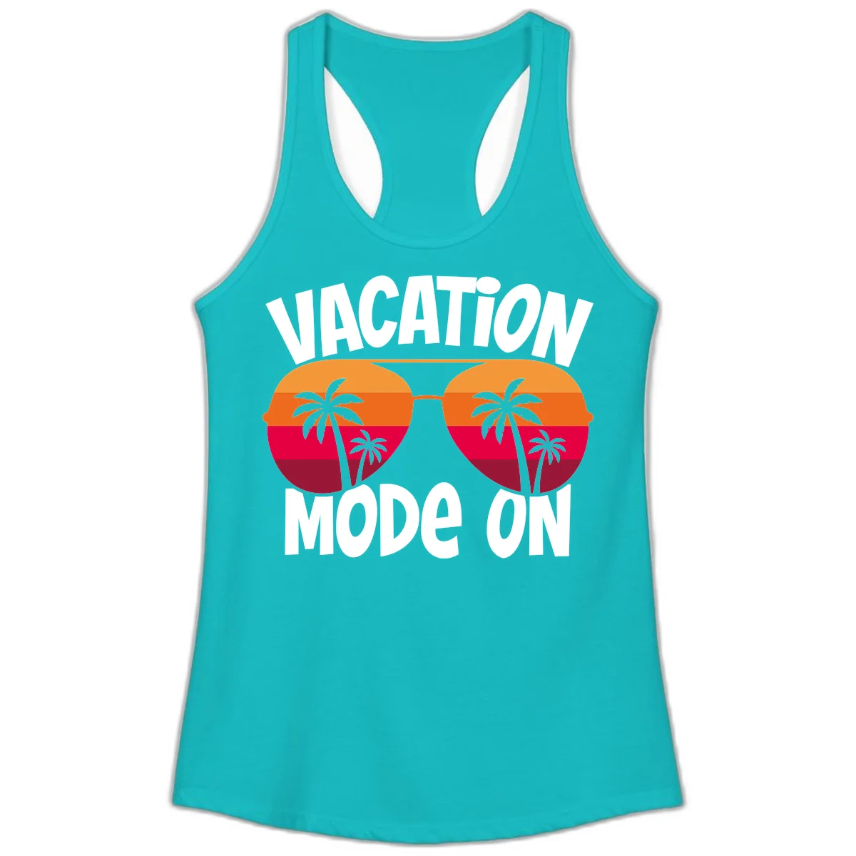 Vacation Mode On Ladies Tank Top in Tahiti Blue