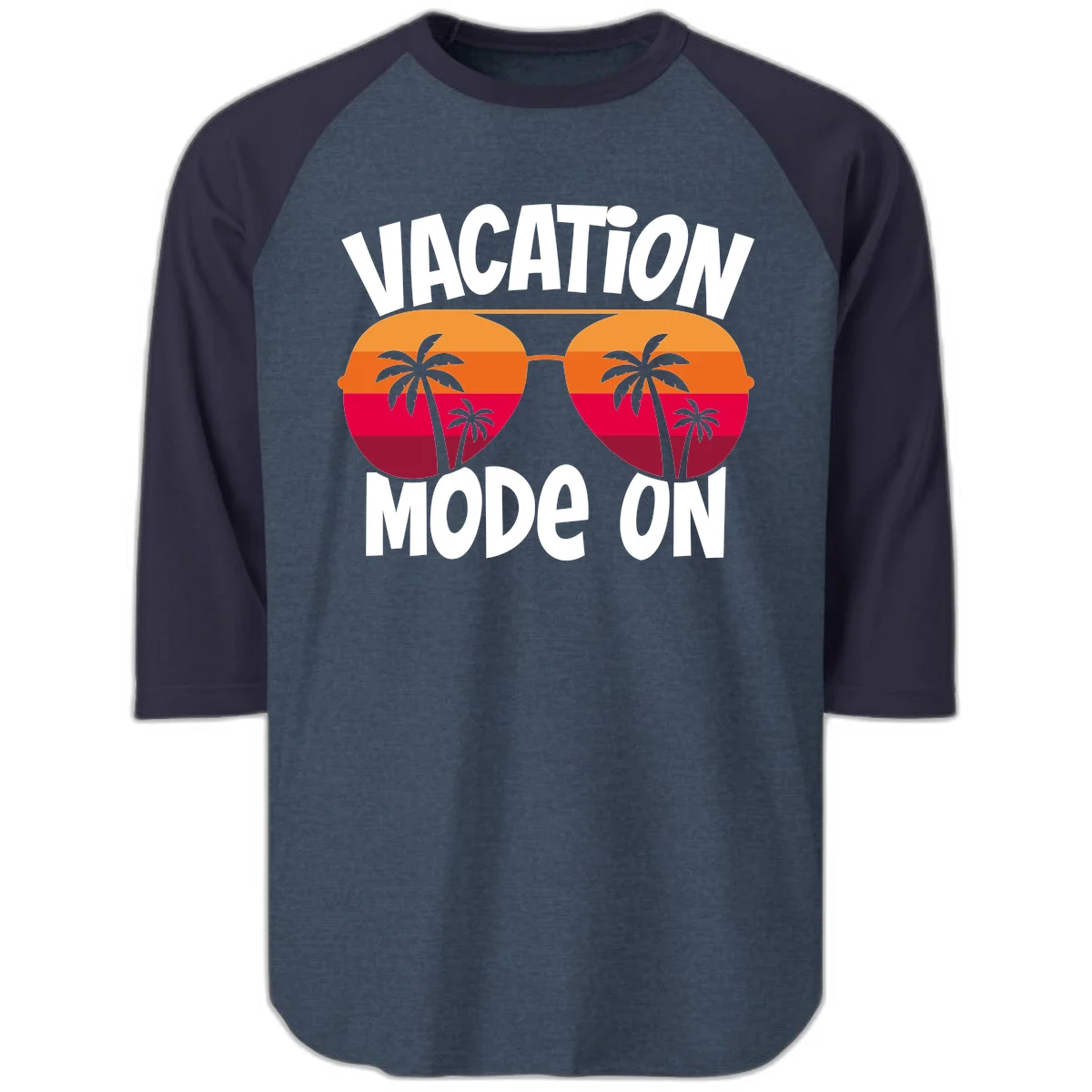 Vacation Mode On Raglan 3/4 Sleeve in Heather Denim Navy