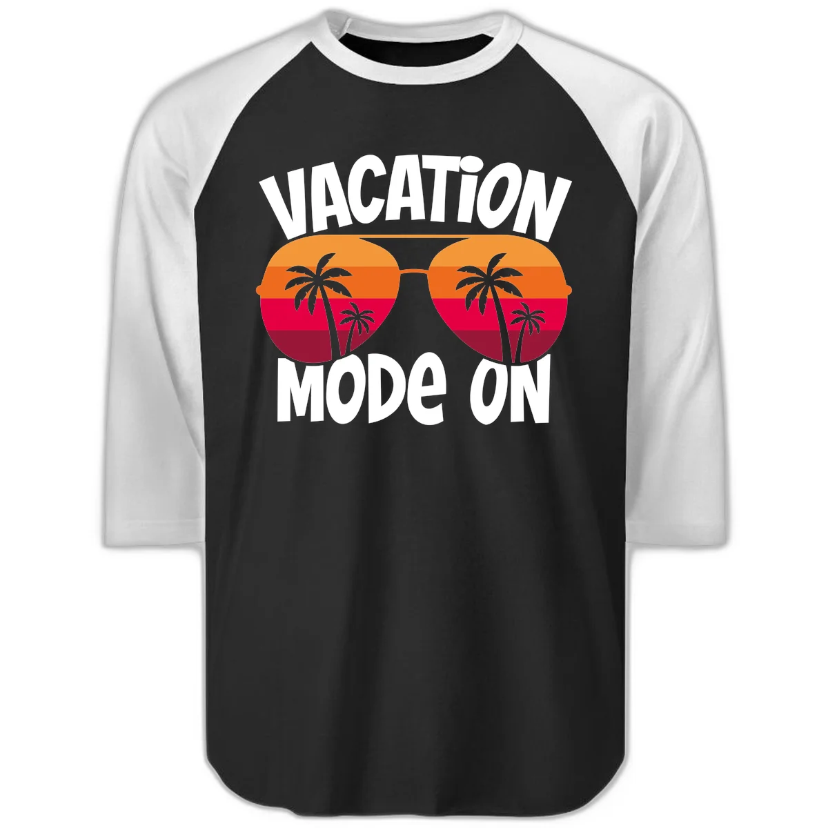 Vacation Mode On Raglan 3/4 Sleeve in Black White