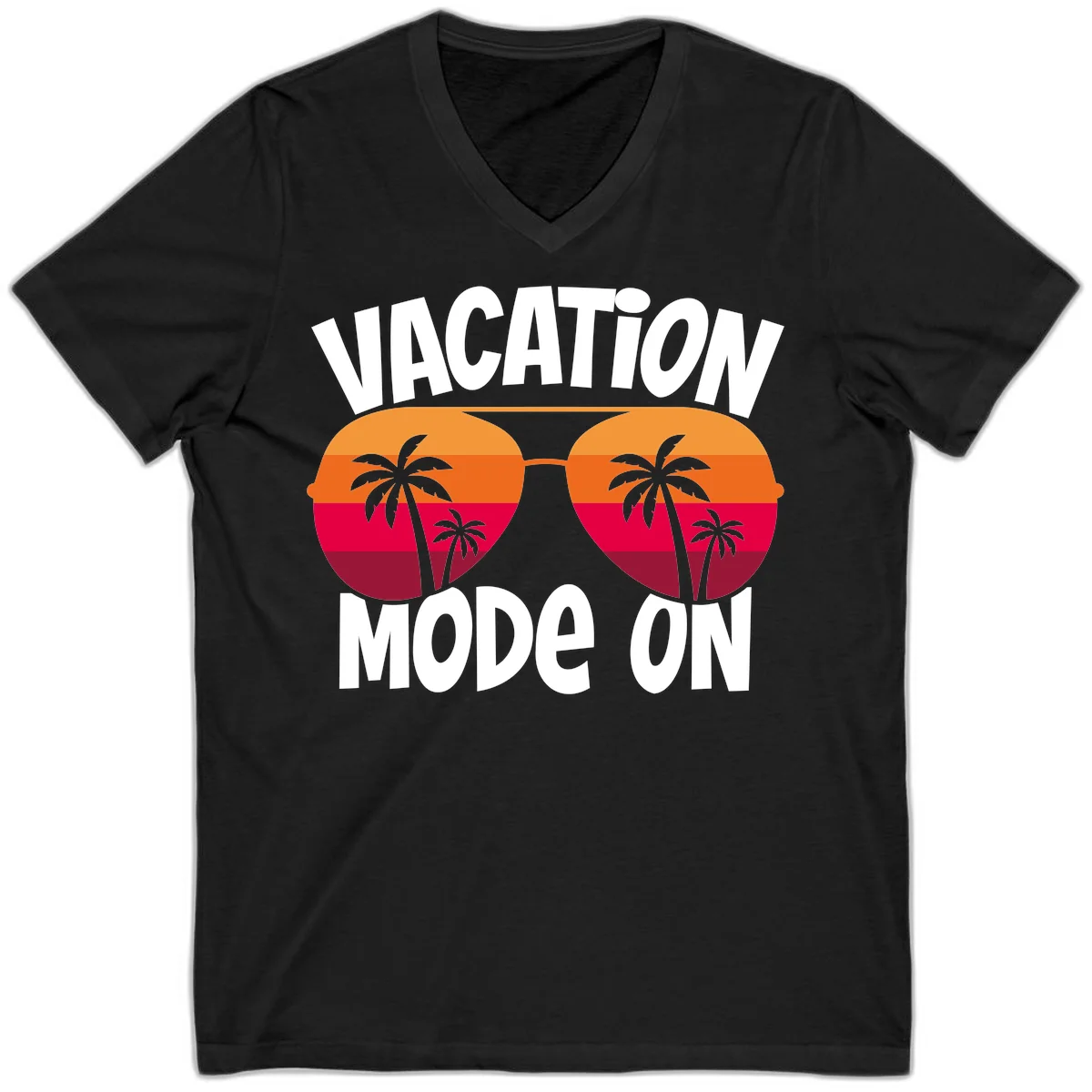 Vacation Mode On V-Neck Tee in Black