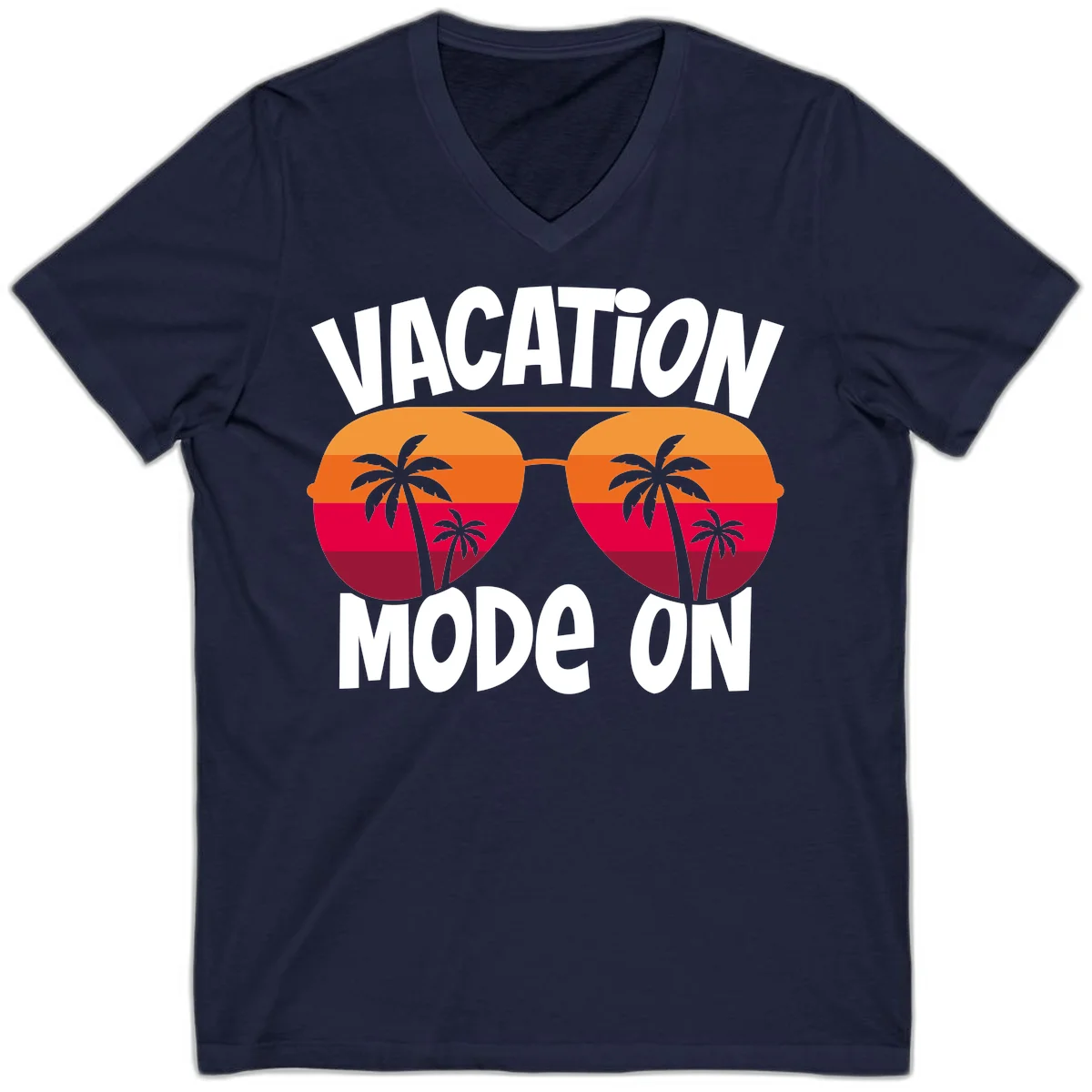 Vacation Mode On V-Neck Tee in Navy