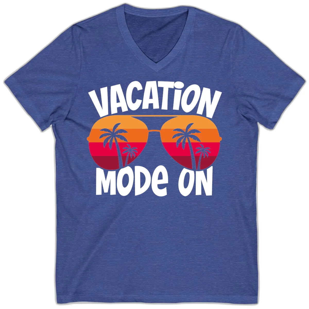 Vacation Mode On V-Neck Tee in Heather True Royal