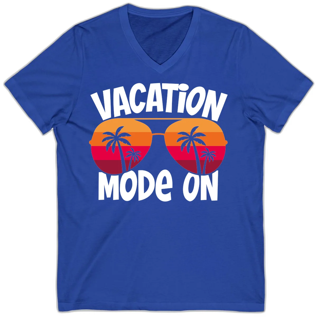 Vacation Mode On V-Neck Tee in True Royal
