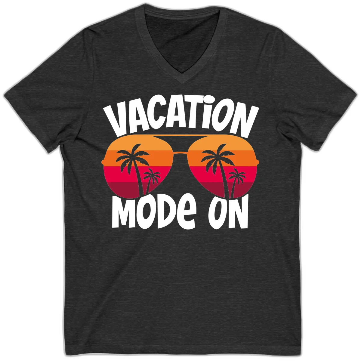 Vacation Mode On V-Neck Tee in Dark Grey Heather