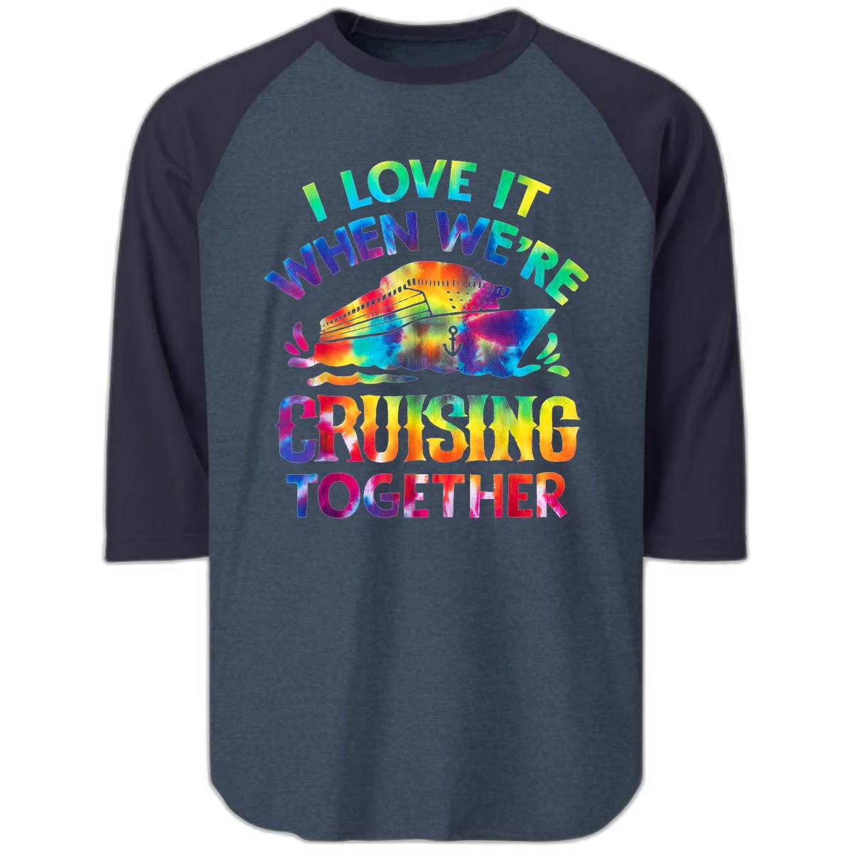 I Love It When We're Cruising Together Raglan 3/4 in Heather Denim Navy