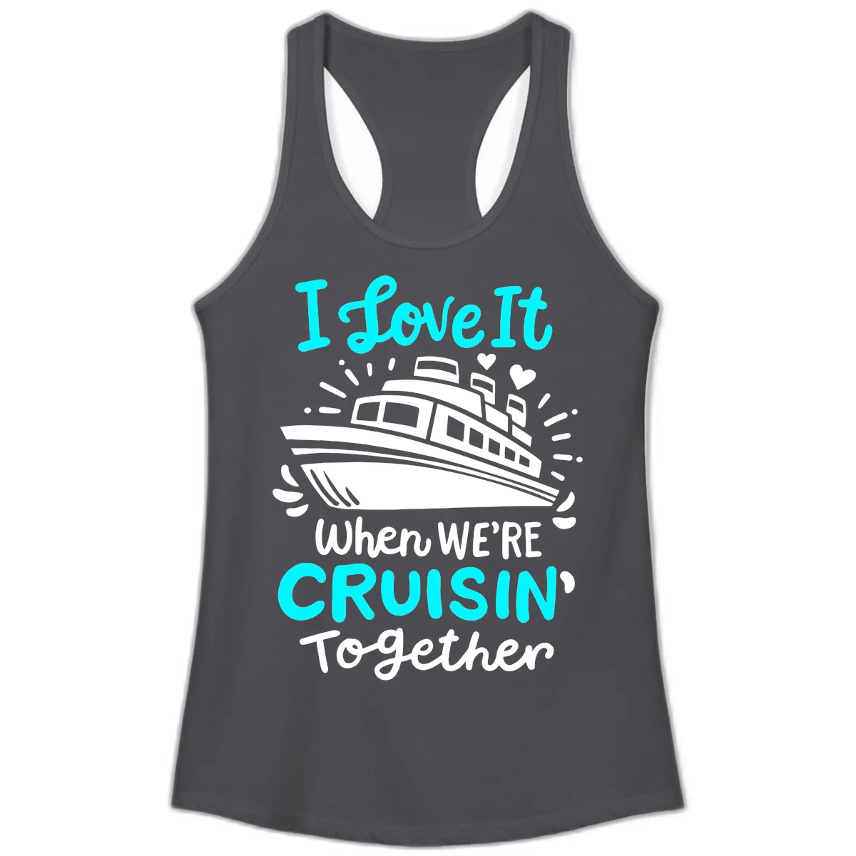 Cruisin' Together Love Boat Ladies Tank in Solid Dark Gray