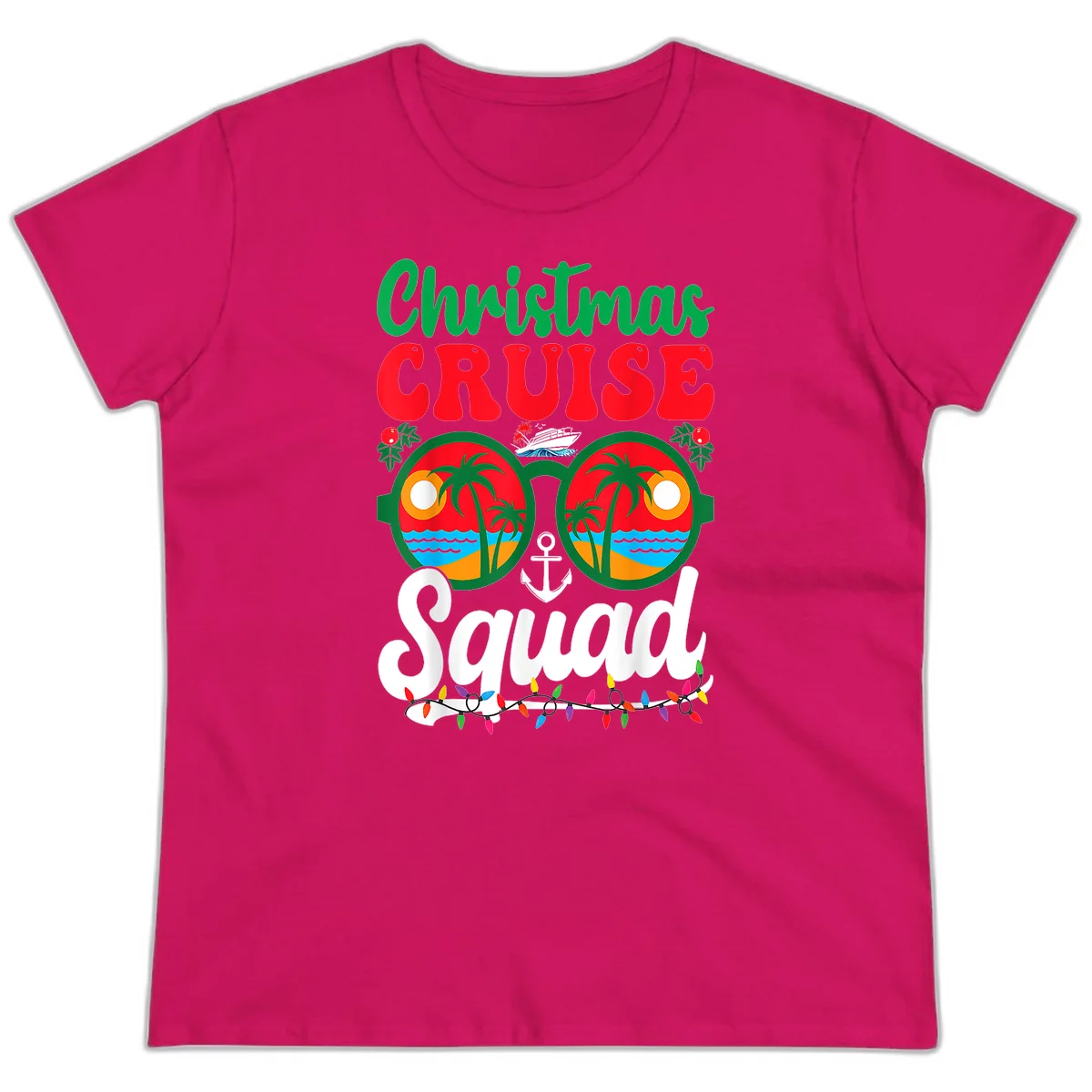 Christmas Cruise Squad Ladies Tee in Heliconia