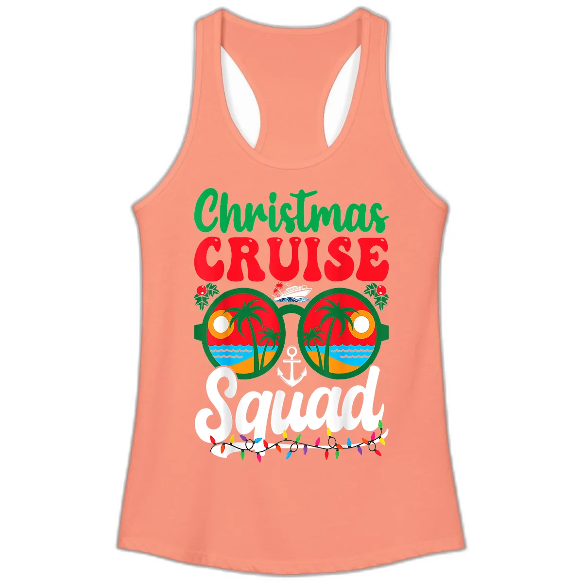 Christmas Cruise Squad Ladies Tank in Solid Light Orange