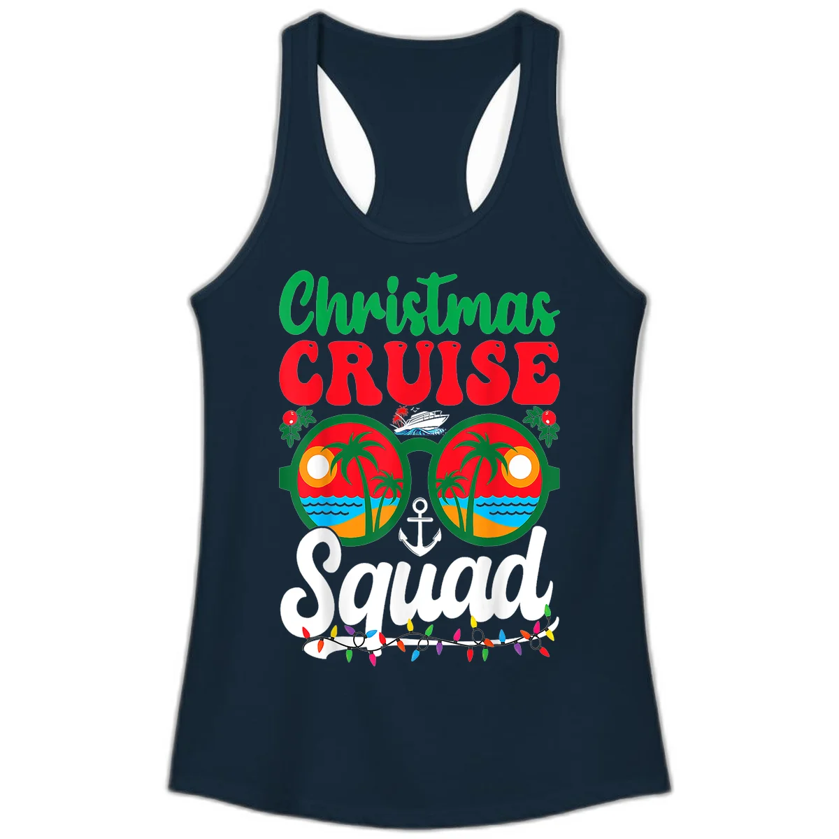 Christmas Cruise Squad Ladies Tank in Solid Midnight Navy