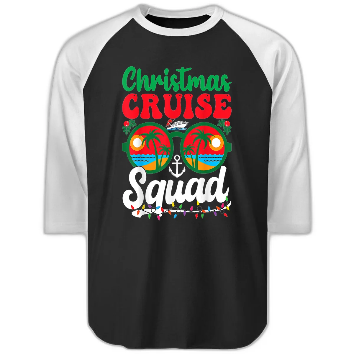 Christmas Cruise Squad Raglan 3/4 in Black White