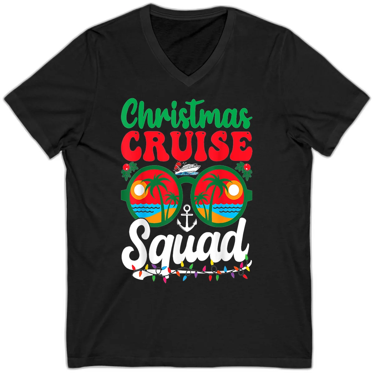 Christmas Cruise Squad V-Neck in Black