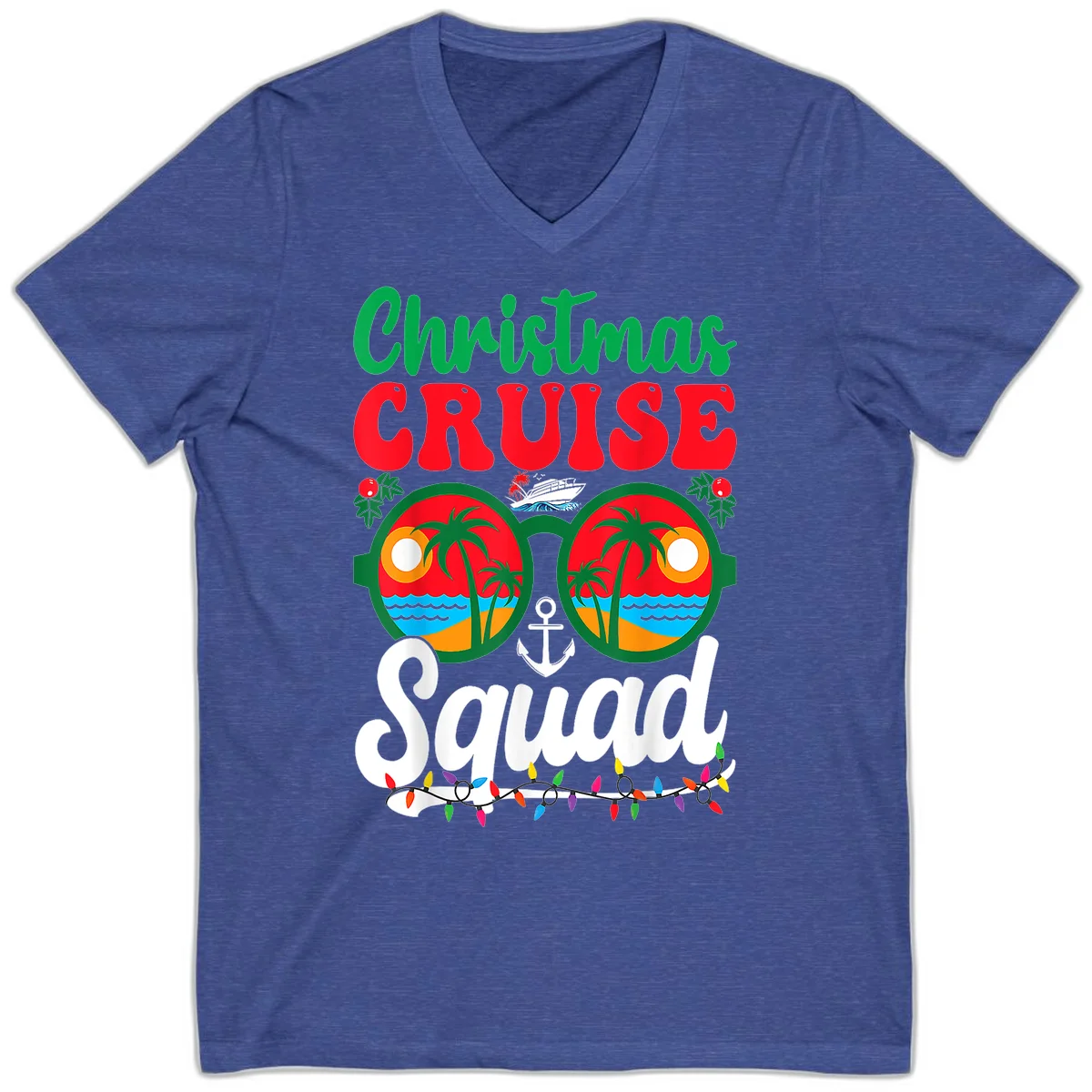 Christmas Cruise Squad V-Neck in Heather True Royal