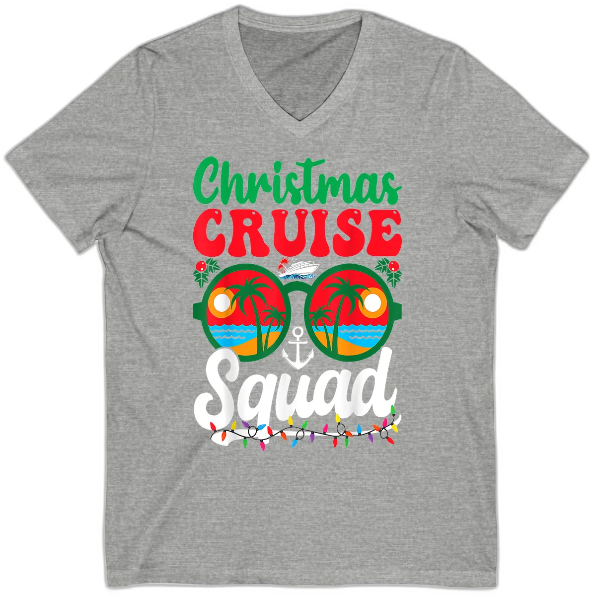 Christmas Cruise Squad V-Neck in Athletic Heather