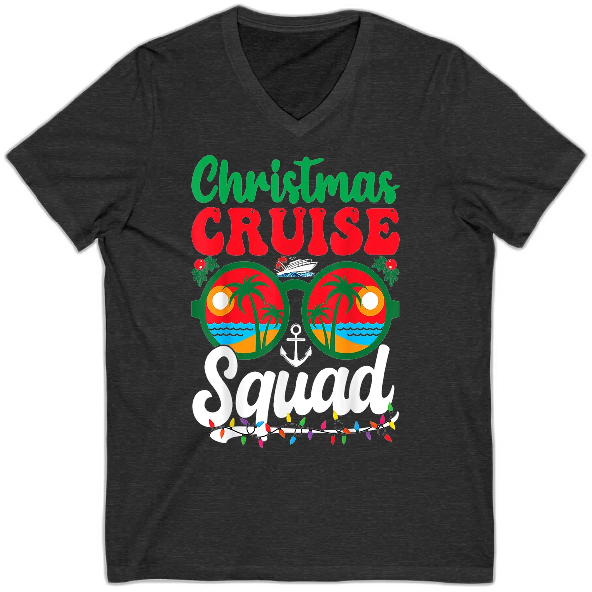 Christmas Cruise Squad V-Neck in Dark Grey Heather