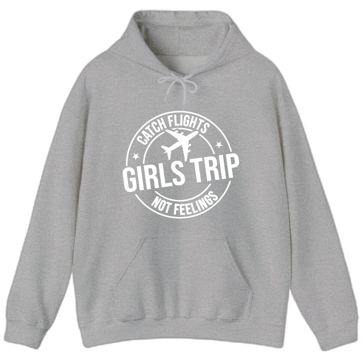 Catch Flights Not Feelings Girls Trip Hoodie in Sport Grey