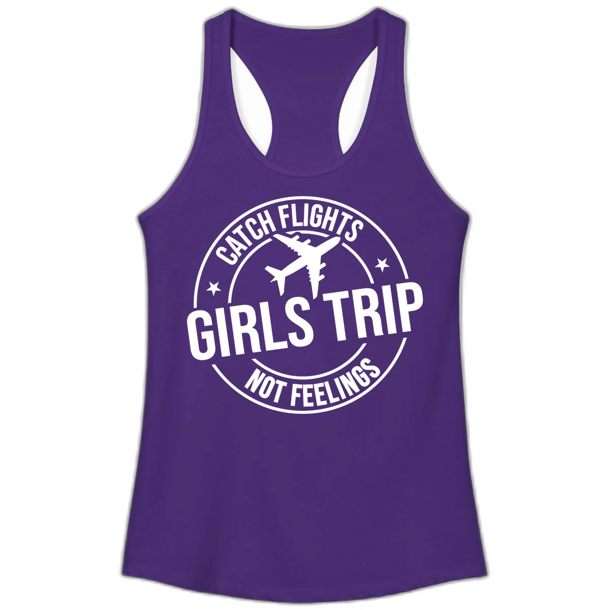 Catch Flights Not Feelings Girls Trip Ladies Tank in Solid Purple Rush