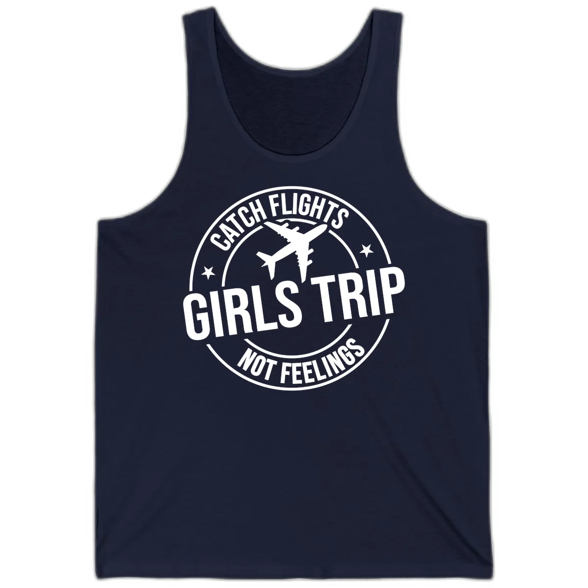 Catch Flights Not Feelings Girls Trip Tank in Navy
